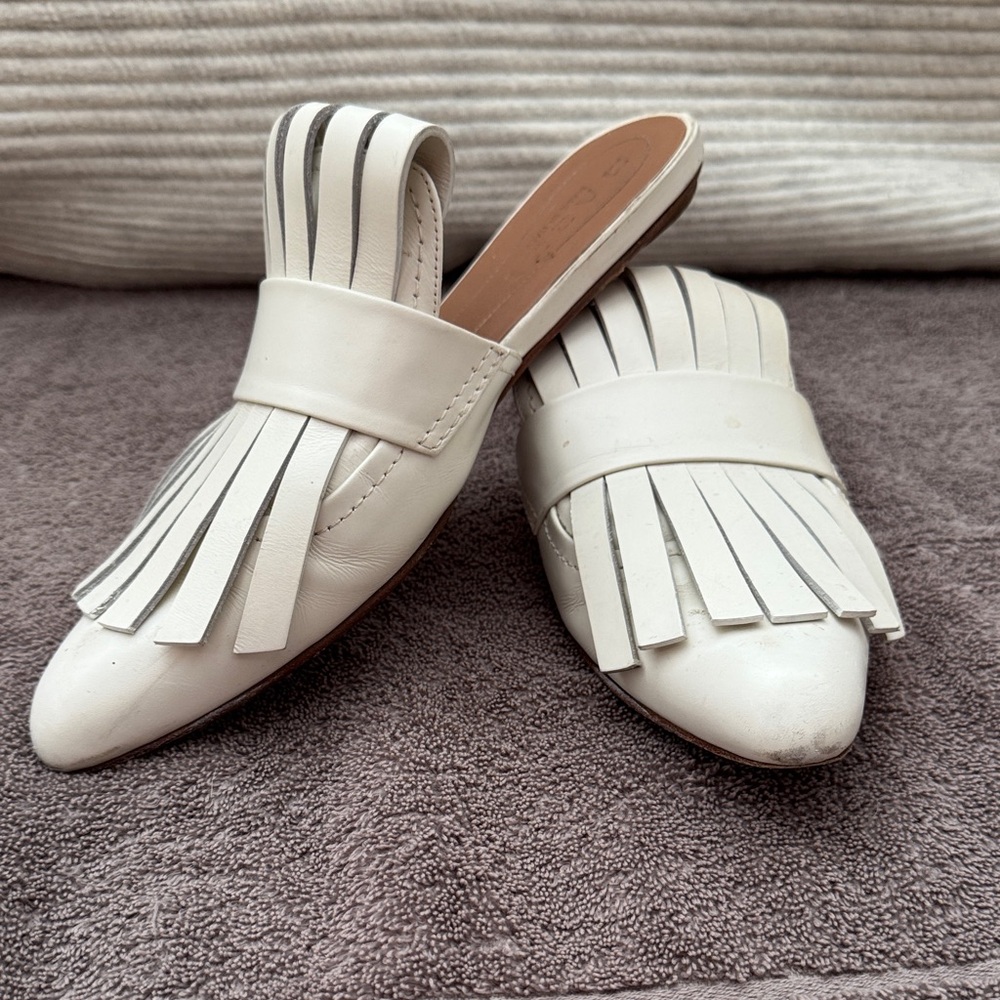 Marni White Fringe Mules